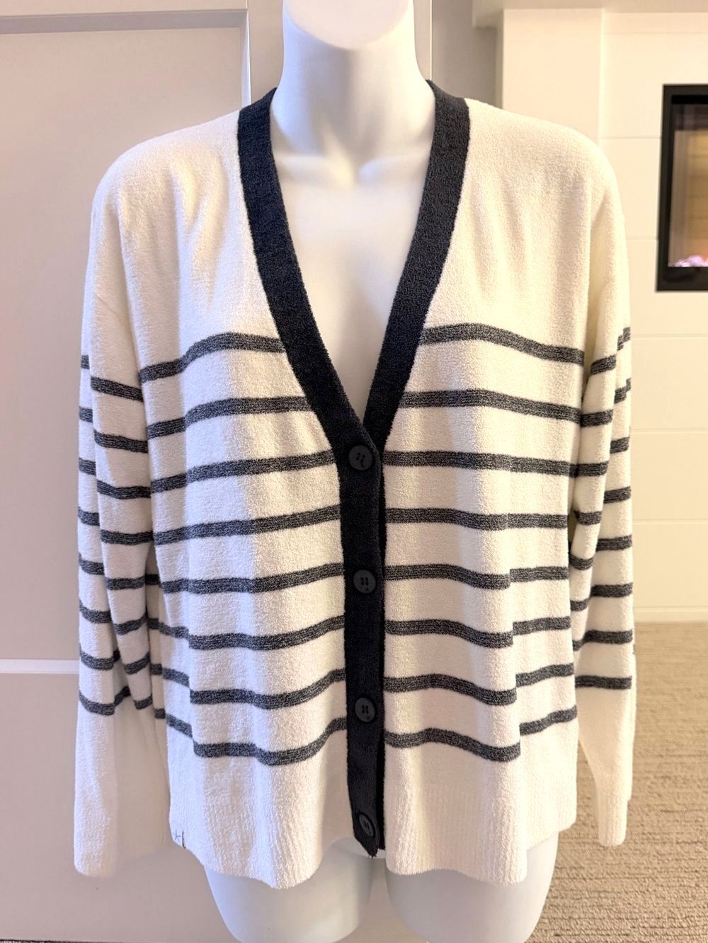 BAREFOOT DREAMS Cozy Striped Luxe Soft Cardigan Sweater Sz S NWT $165!!